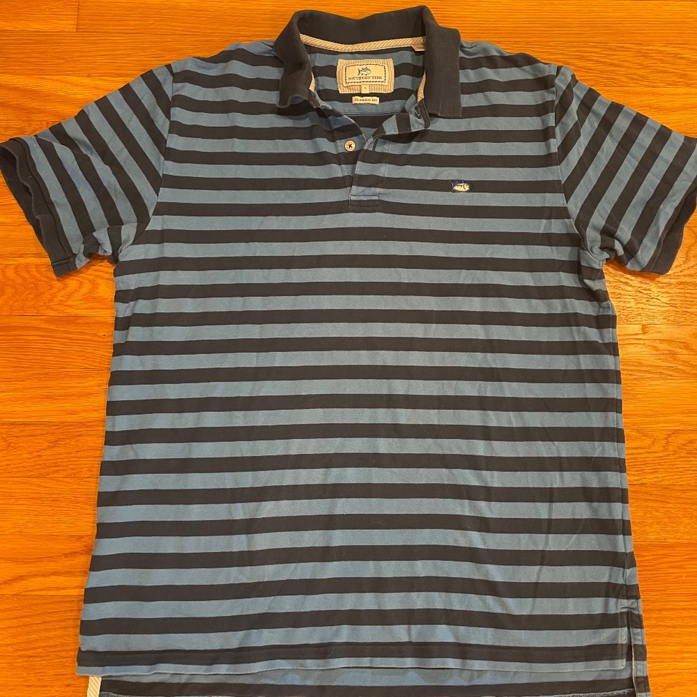 Men’s Southern Tide Classic Fit Blue striped polo, Large